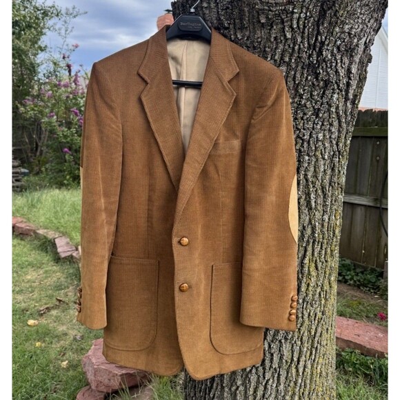 VTG 80 Hager Men 38R Corduroy SportCoat Blazer Jacket USA Elbow Patch Old Money - Picture 1 of 8